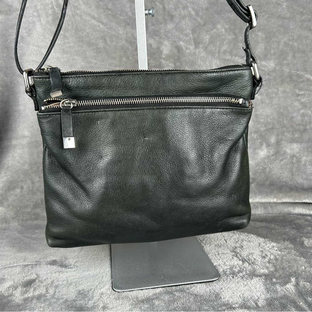Margot New York Black Leather Crossbody Purse Adjustable Strap Zipper Pockets